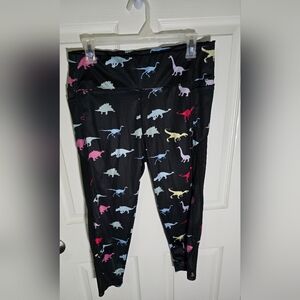 Shein Womens Dinosaur Print Black Sheer Side Leggings
